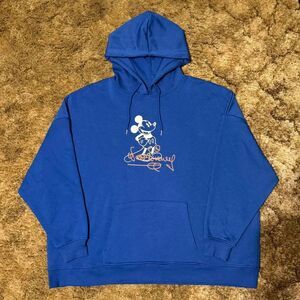 Disney 100 x Primark Mickey Mouse Signature Pullover Hoodie Blue Large